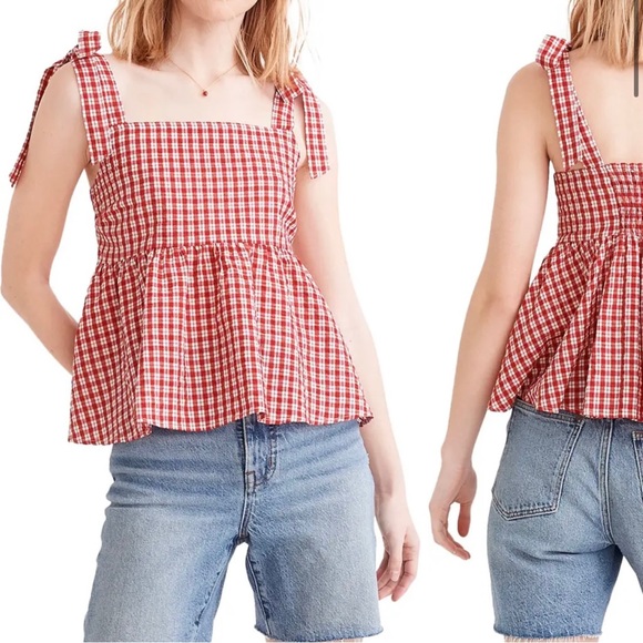 Madewell Tops - Madewell Rosalie Check Seersucker Tie Strap Top size S